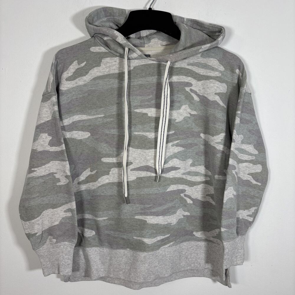 Aerie Sweatshirt Womens XS Camo Hooded Tie Neck Side Slit Oversized Cotton Comfy